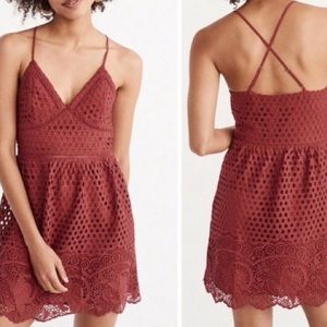Abercrombie & Fitch Crochet Eyelet Rust Dress